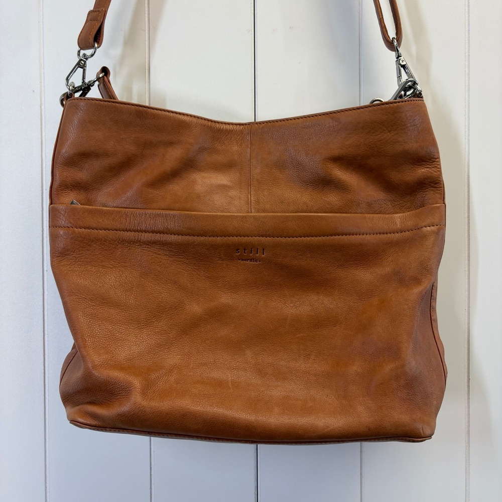 Still Nordic Boho Leather Crossbody Hobo Bag Womens Size L Cognac Lagenlook